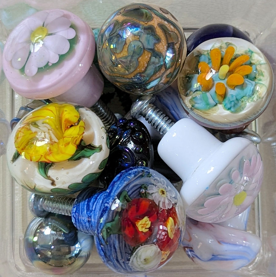 Assorted Drawerpulls most with embedded murrini or silver glass decorations